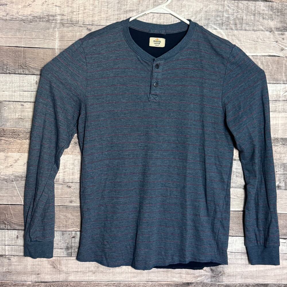 Marine Layer Henley Long Sleeve Shirt Mens Medium Blue Striped Casual